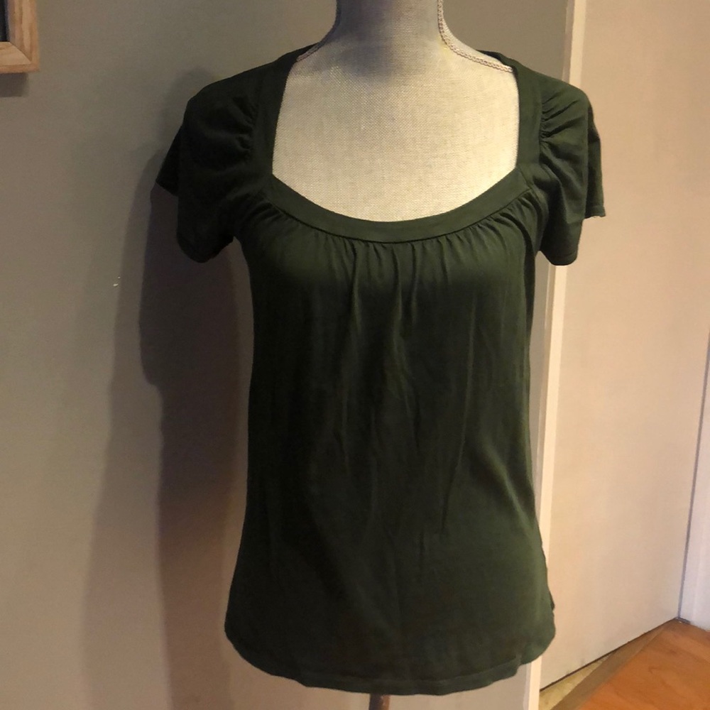 Dark green top with light flutter sleeves